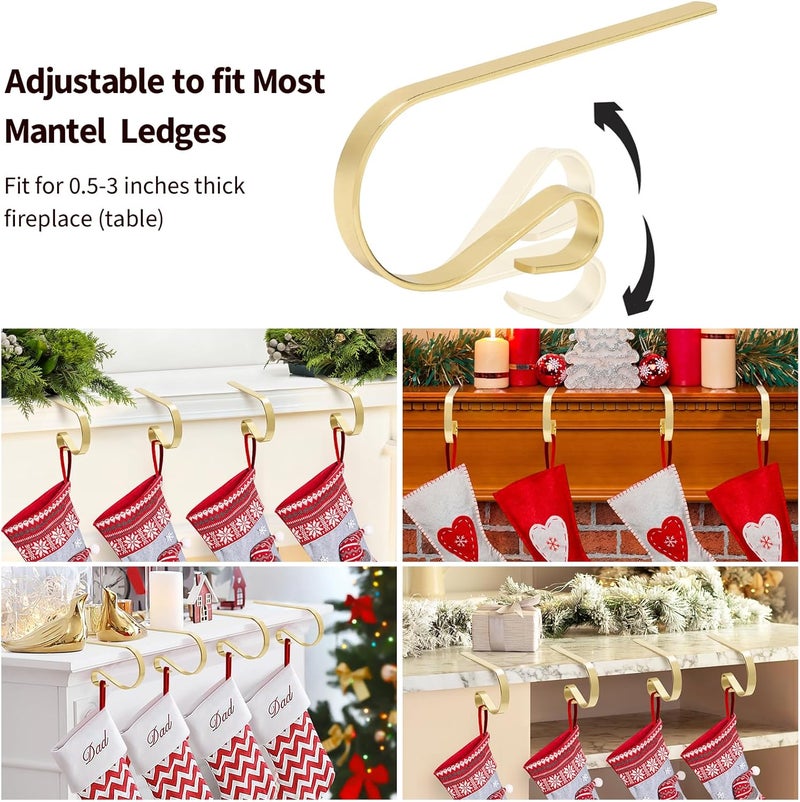Klurent Christmas Stocking Holders for Mantle Set of 4, Lightweight Adjustable Christmas Stocking Holder Hooks Metal Fireplace Hanger for Christmas Party Decoration, Non-Slip Mantle Stocking Hooks(Gold) - Image 3